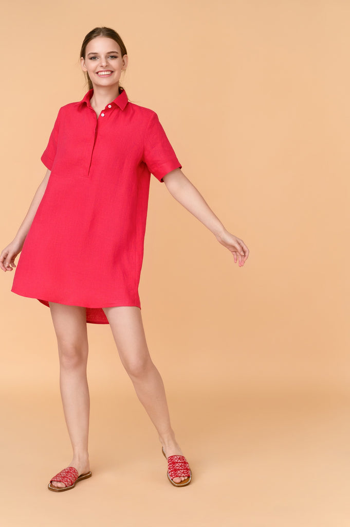 Women's Linen Shirt Dress in Red