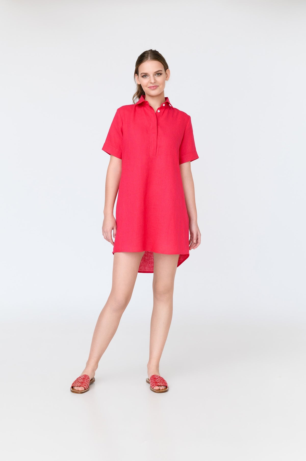 Elza - short sleeve linen mini shirt dress