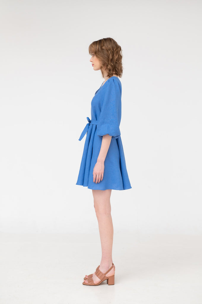 Linen circle skirt dress blue
