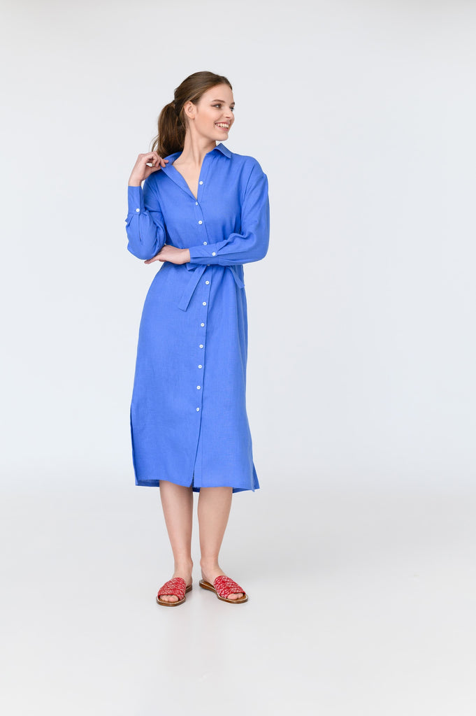 Linen Button Down Midi Shirt Dress