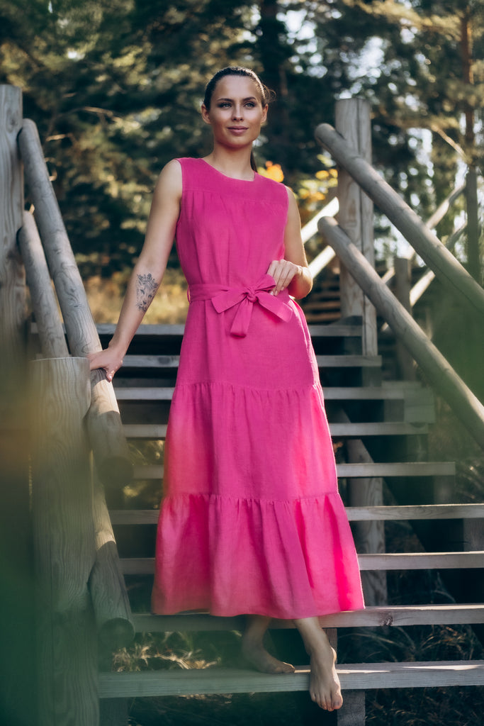 Linen Midi Dress Pink 
