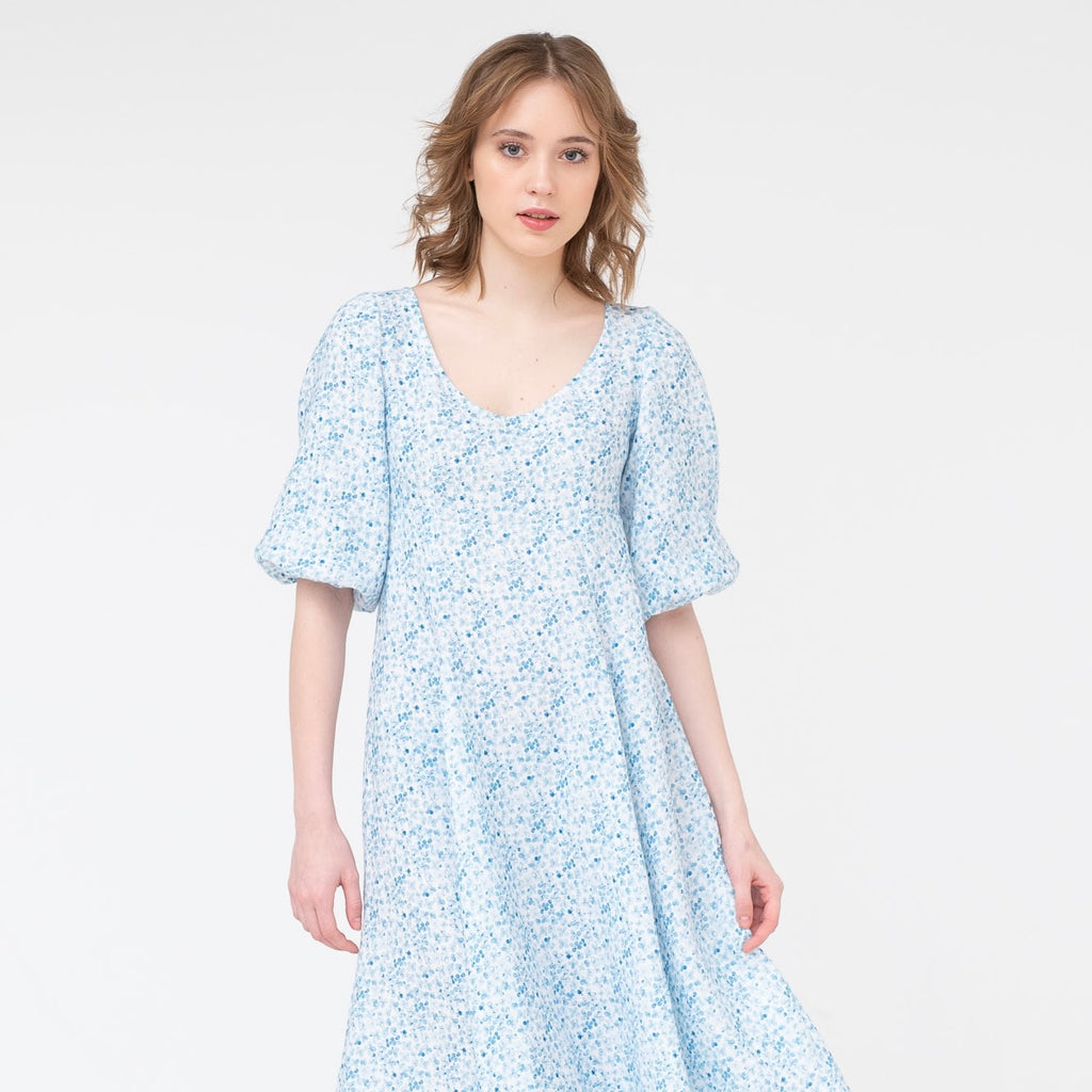 Adeline Linen Dress in Blue