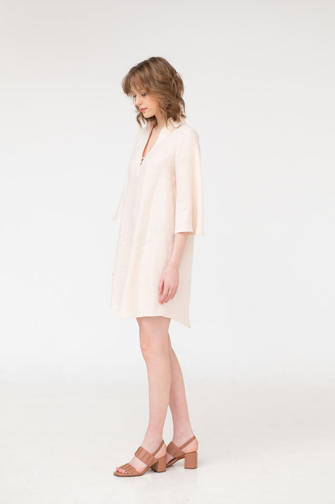 Mini linen dress with sleeves