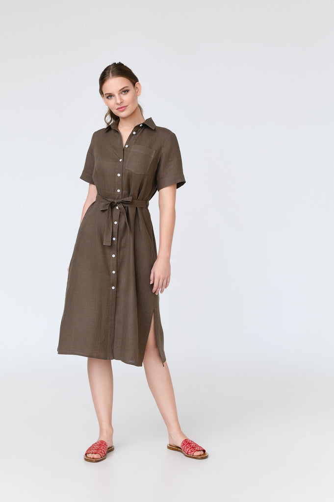 Charlotte - short sleeve linen midi dress