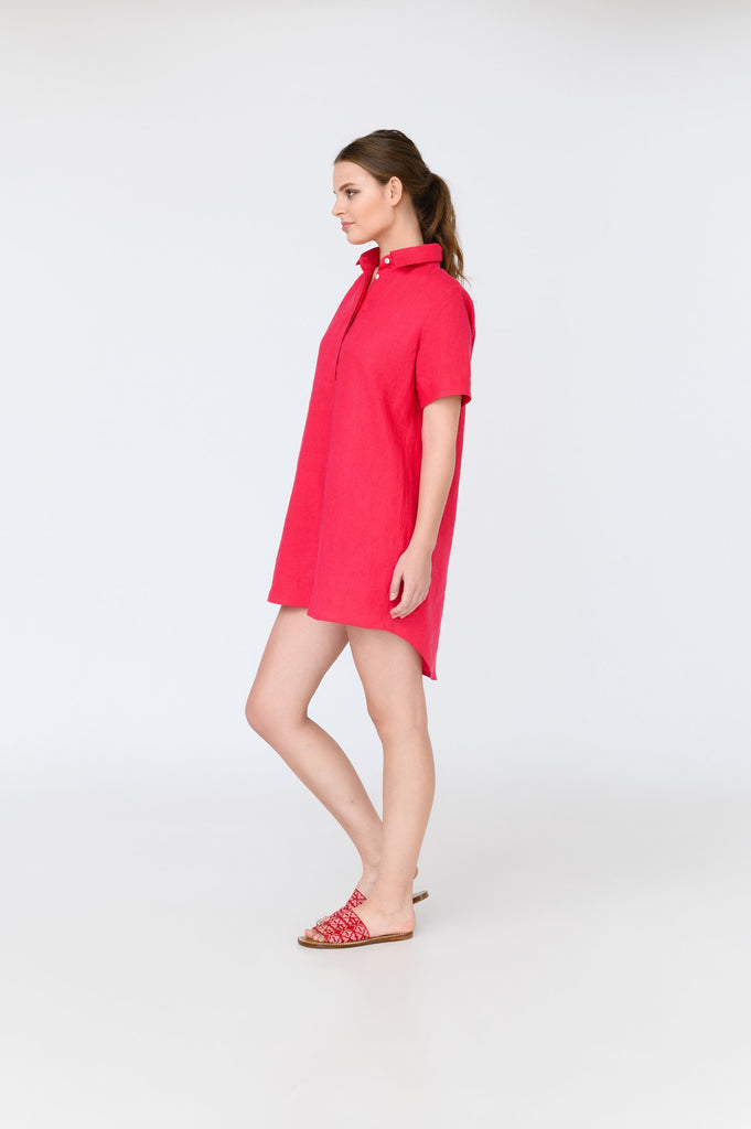 Casual Linen Mini Shirt Dress