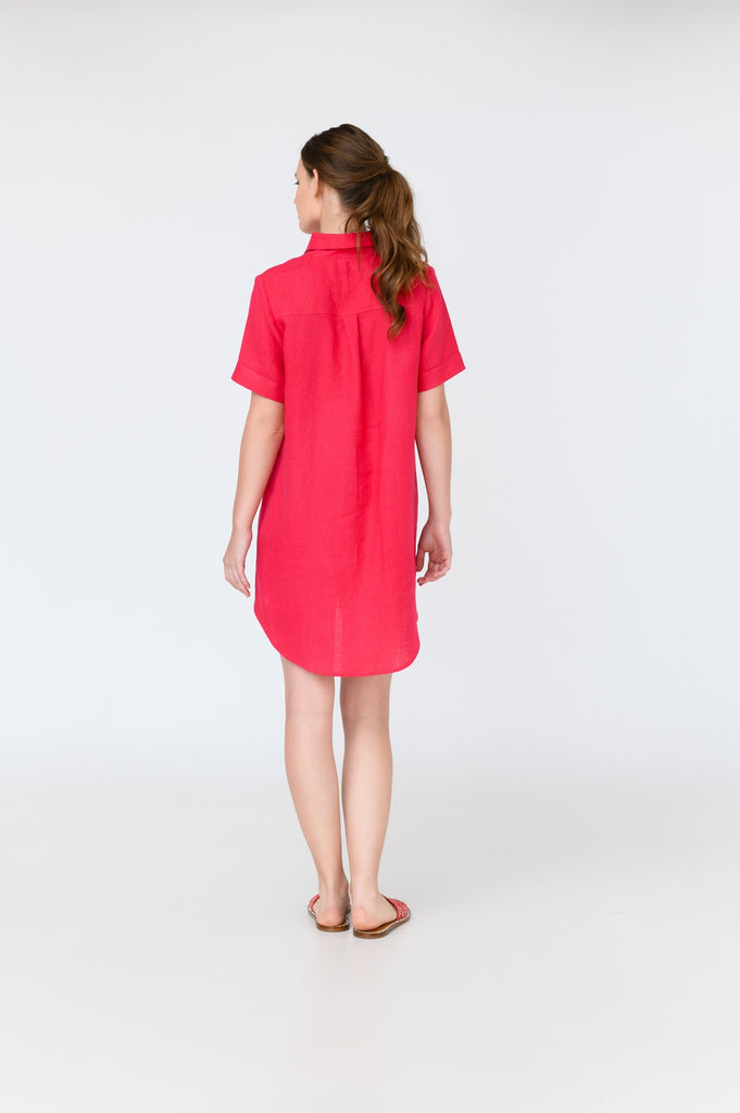 Linen Short Sleeve Shirt Dress Asuna