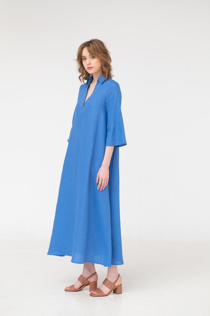Linen maxi dress in blue