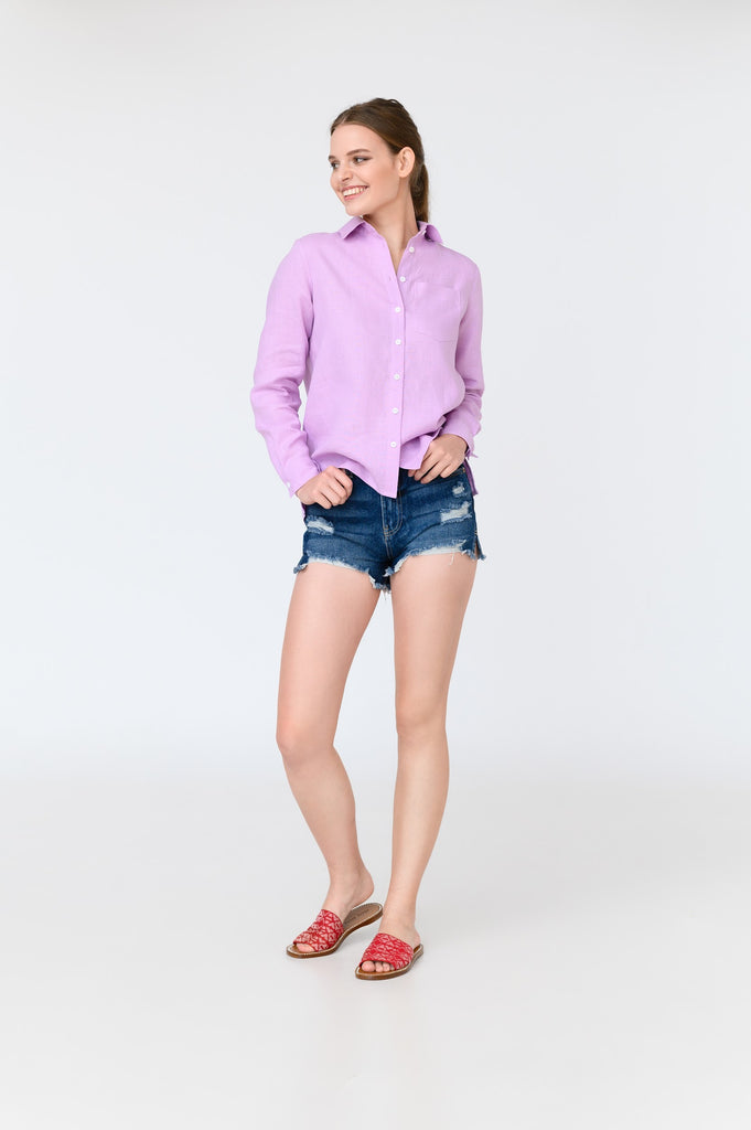 Long Sleeve Linen Shirt For Women in Purple