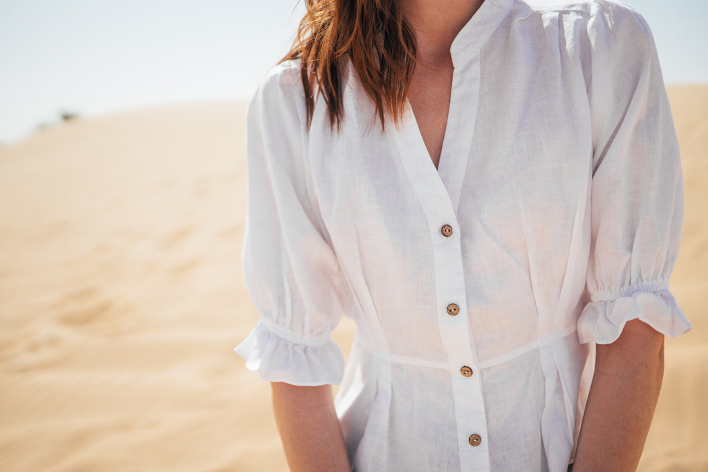 Button down linen blouse for women.