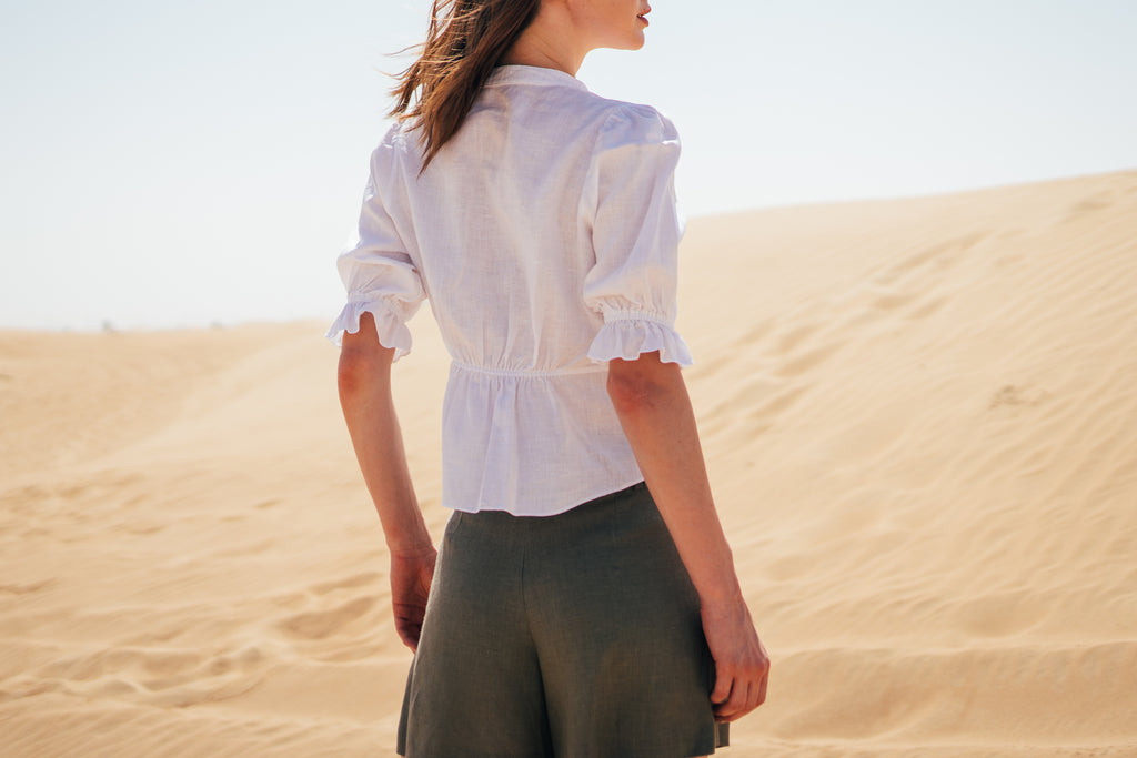 White womenswear linen blouse by Anse Linen.