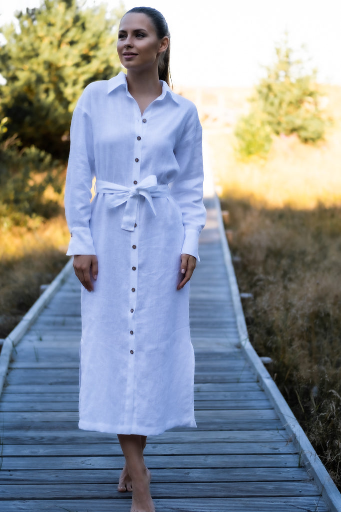 Luna – Long Sleeve Linen Shirt Dress