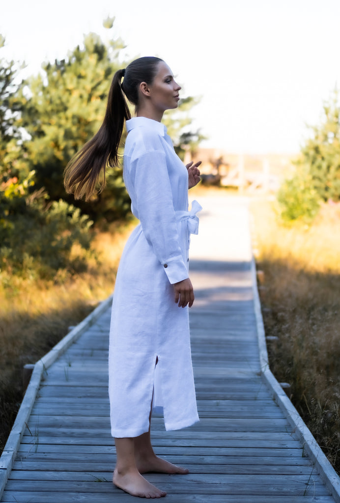 Luna – Long Sleeve Linen Shirt Dress